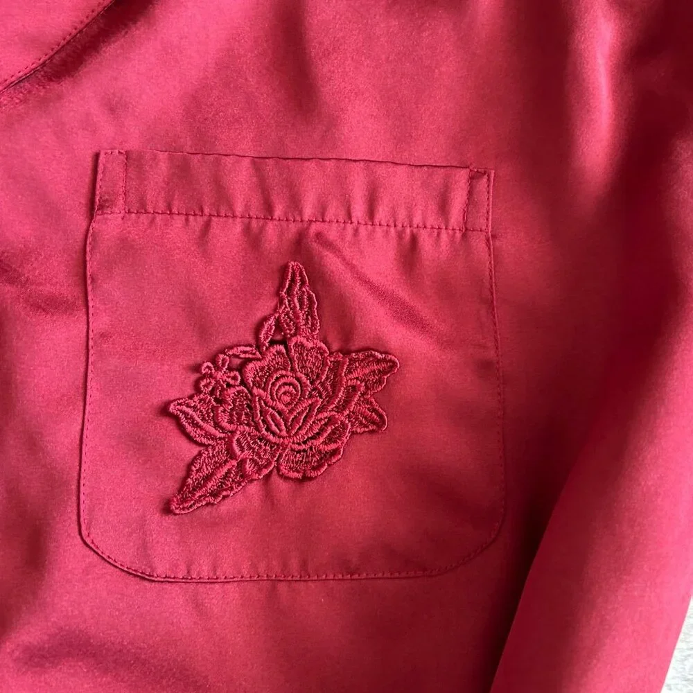 Victoria's Secret Y2K Burgundy Red Satin Nightgown Sleep Shirt Button Down - Med